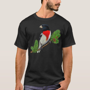 RoseBreasted Grosbeak On Branch Birder Bird Lover  T-Shirt