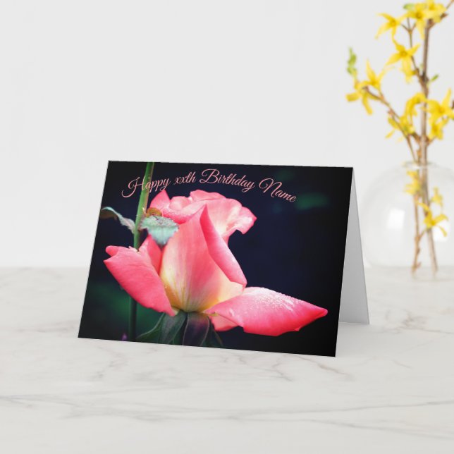 Rosebud Delight Floral Personalised Birthday  Card (Yellow Flower)