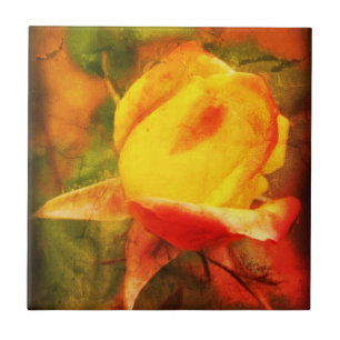 Rosebud Floral Art Photo Painting Distressed  Tile