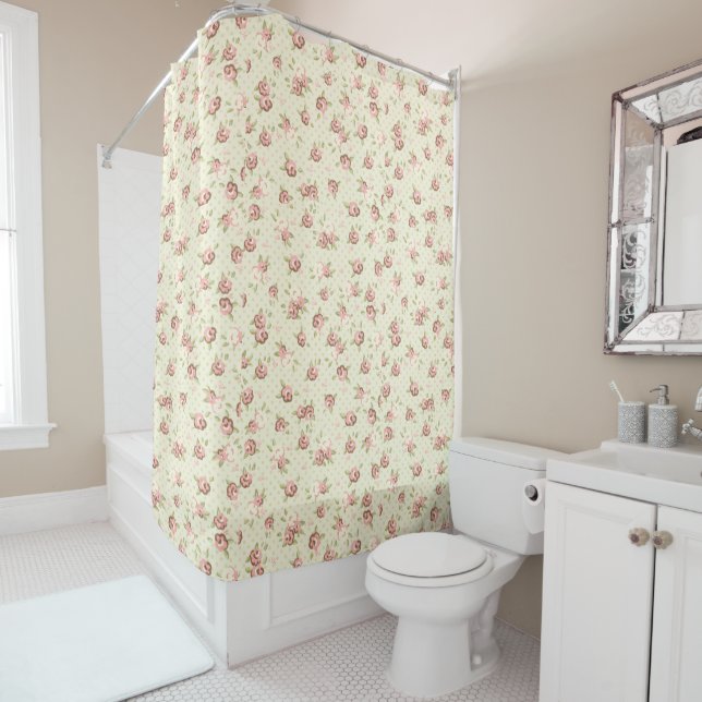 Rosebud Flower Pattern Shower Curtain (In Situ)