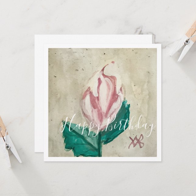 Rosebud Happy Birthday Card (Front/Back In Situ)