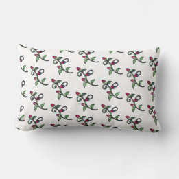 Rosebud Pattern Pink Green and White Country Lumbar Cushion