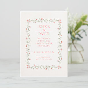 Rosebud Vine Rectangular Border Wedding Invitation