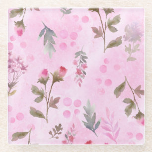 Rosebuds, polka dots: summer floral. glass coaster