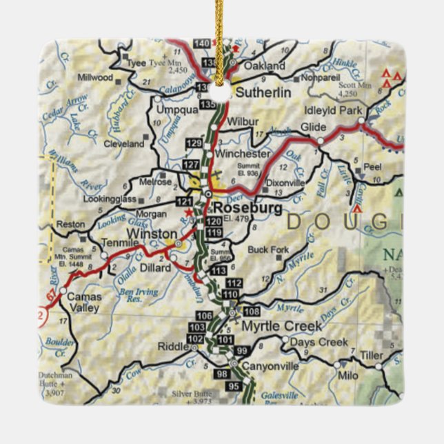 Roseburg OR Vintage Map Ceramic Ornament (Back)