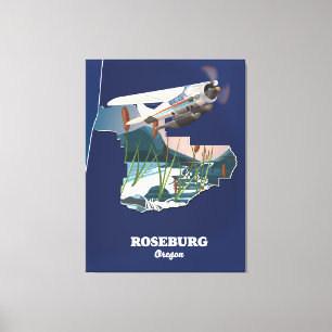 Roseburg Oregon retro travel map. Canvas Print