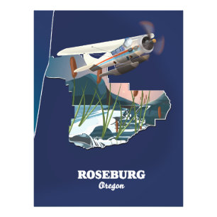 Roseburg oregon retro travel map photo print
