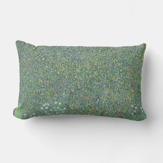 Rosebushes under the trees - Gustav Klimt Lumbar Cushion (Front)