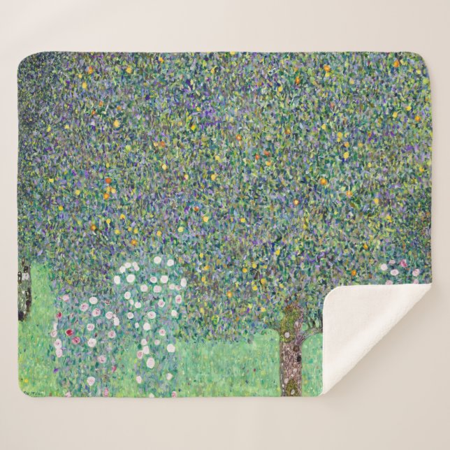 Rosebushes Under The Trees, Gustav Klimt Sherpa Blanket (Front (Horizontal))