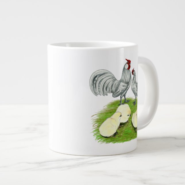Rosecomb Bantams and Chicks Large Coffee Mug (Front Right)