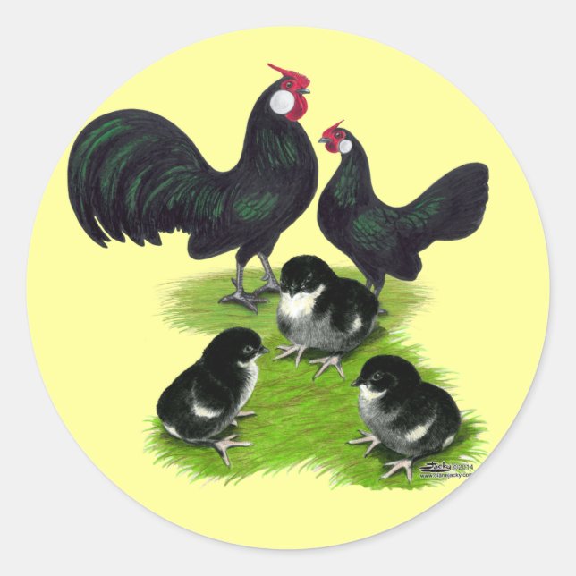 Rosecomb Black Bantam Family Classic Round Sticker (Front)