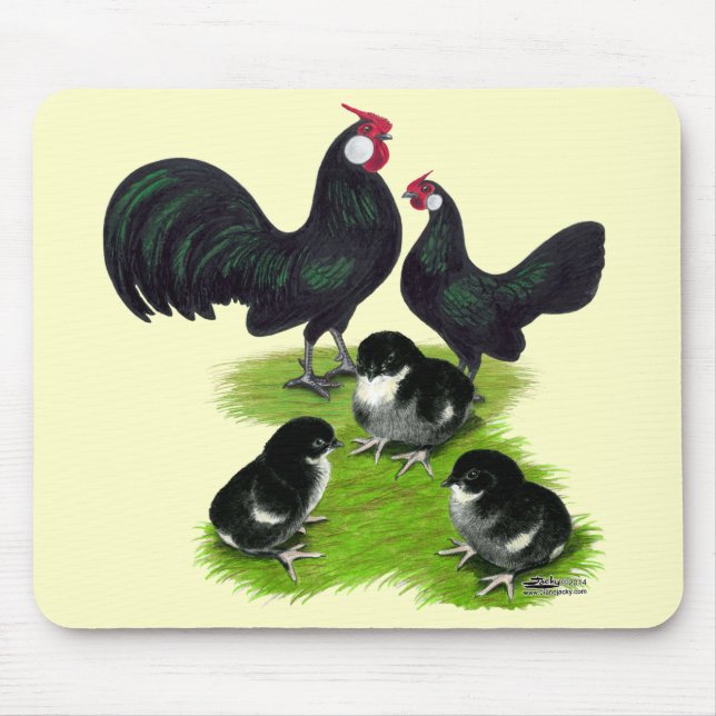 Rosecomb Black Bantam Family Mouse Mat (Front)