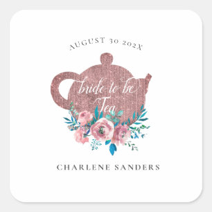 Rosegold and Bright Aqua Bridal Tea  Square Sticker