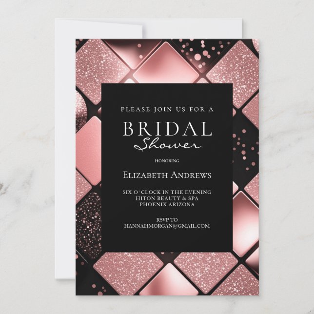 Rosegold Black Pattern Bridal Shower  Invitation (Front)