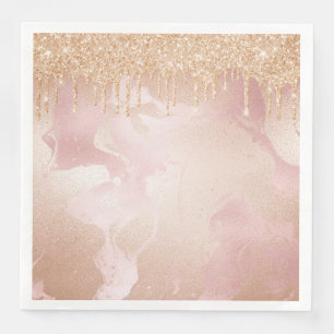 Rosegold Blush Marble with Gold Glitter Droplets Napkin