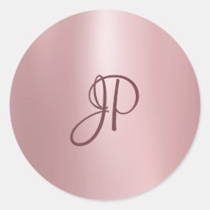 Rosegold Colour Monogrammed Elegant Template Compa Classic Round Sticker