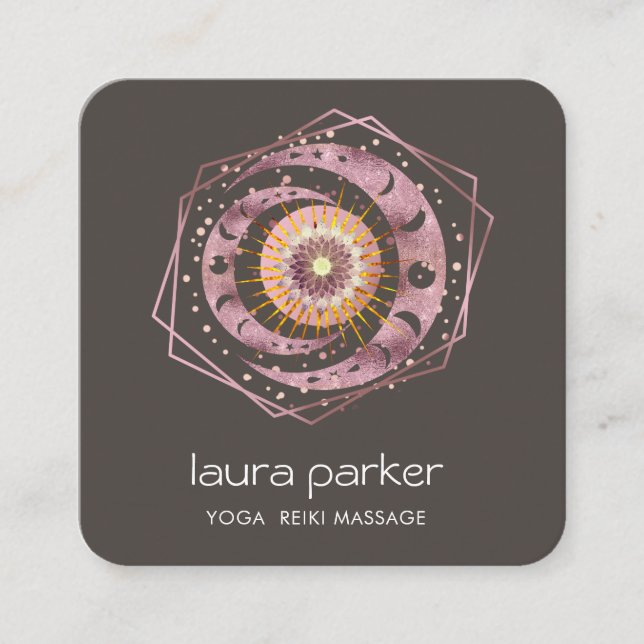 Rosegold Crescent Moon Mystic Lotus Eye Celestial  Square Business Card (Front)