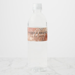 RoseGold Earthtone Watercolor Wedding Decor Script Water Bottle Label