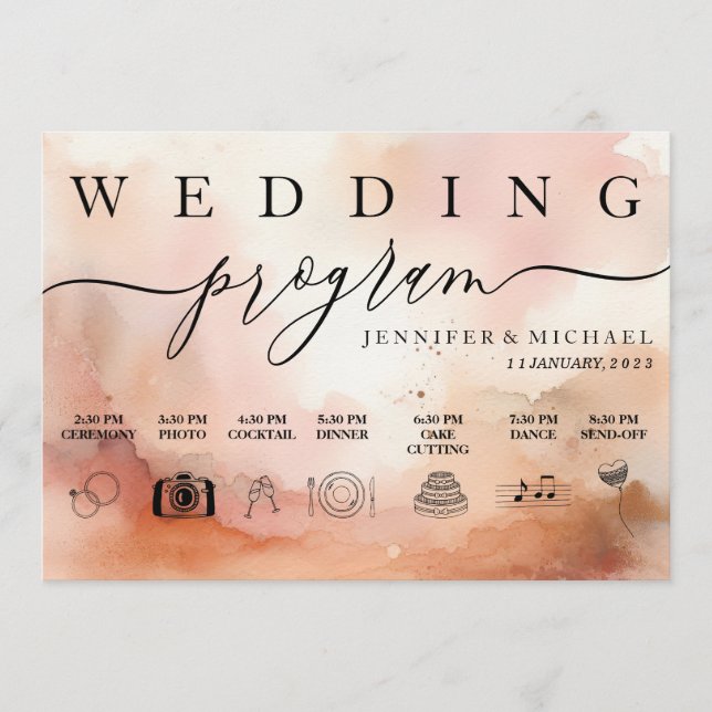RoseGold Earthtone Watercolor Wedding Icon Programme (Front)
