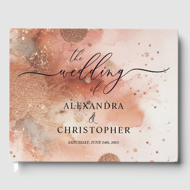RoseGold Earthtone Watercolor Wedding Party Guest Book (Front)