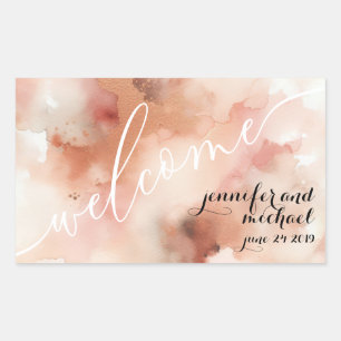 RoseGold Earthtone Watercolor Wedding Welcome Rectangular Sticker