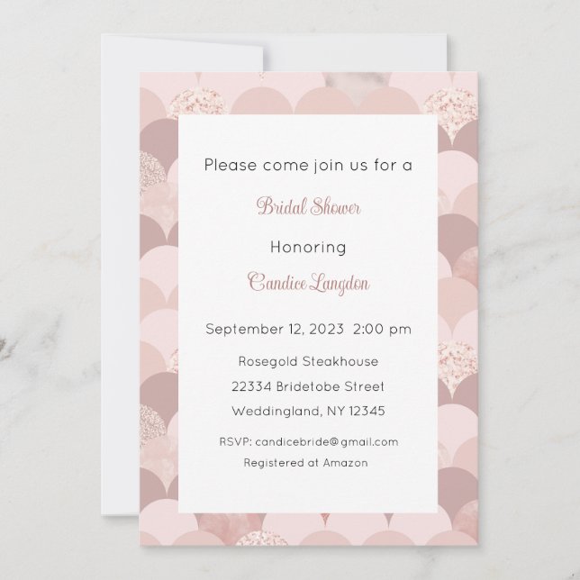 Rosegold Invitation, Pink Gold Invite, Bridal Baby Invitation (Front)