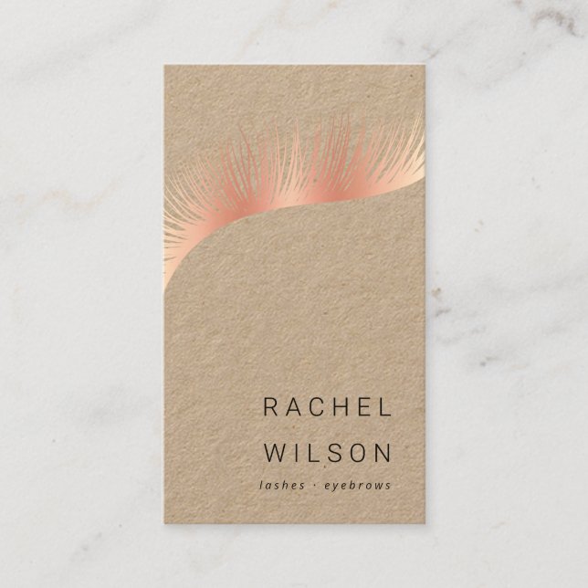 Rosegold Lashes Rustic kraft makeup artist eyelash Business Card (Front)