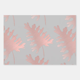 Rosegold leaves Wrapping Paper Flat Sheet Set of 3
