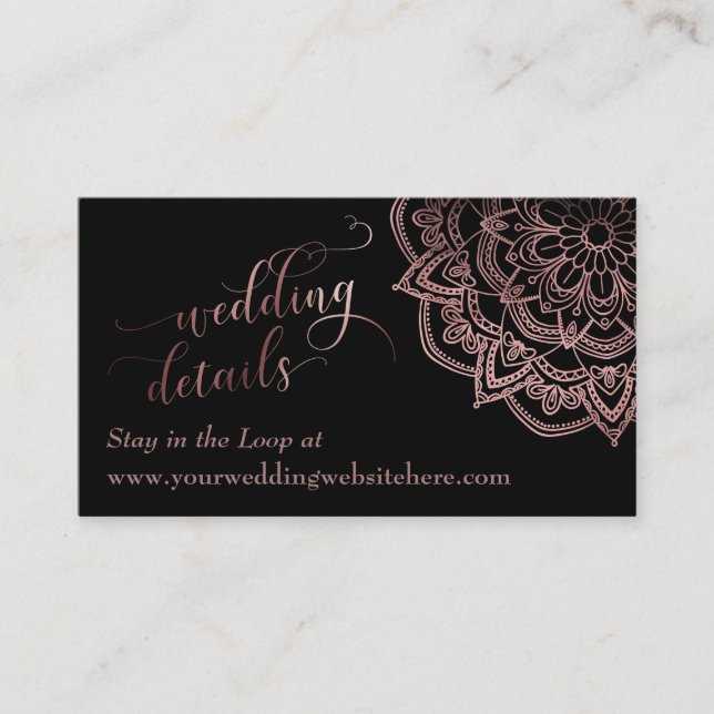 Rosegold Mandala Black Wedding Details Insert Card (Front)