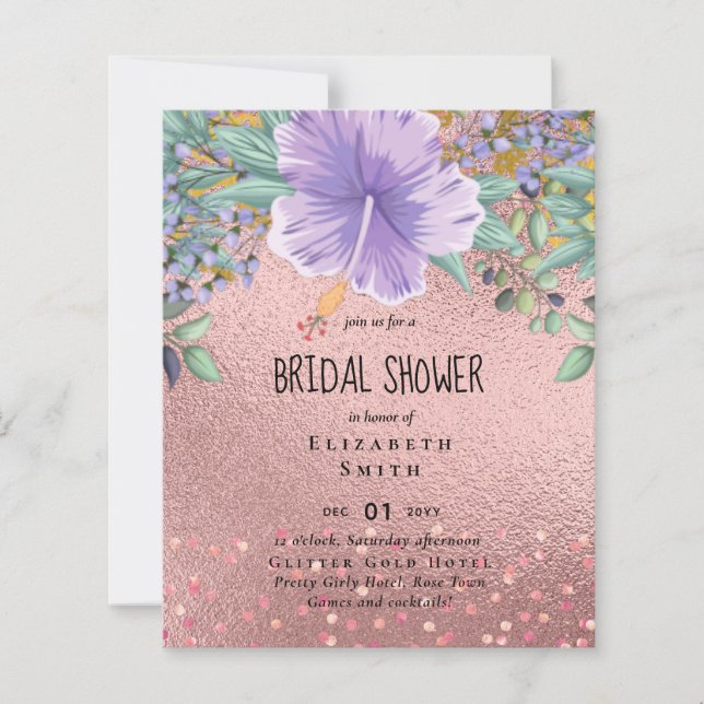 RoseGold Metallic Glitter Floral Foil Look Wedding (Front)