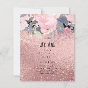 RoseGold Metallic Glitter Floral Foil Look Wedding