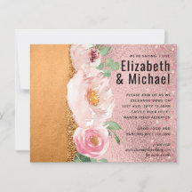 RoseGold Metallic Glitter Floral Foil Look Wedding