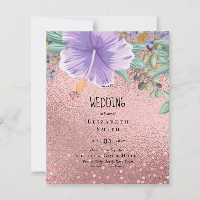 RoseGold Metallic Glitter Floral Foil Look Wedding (Front)