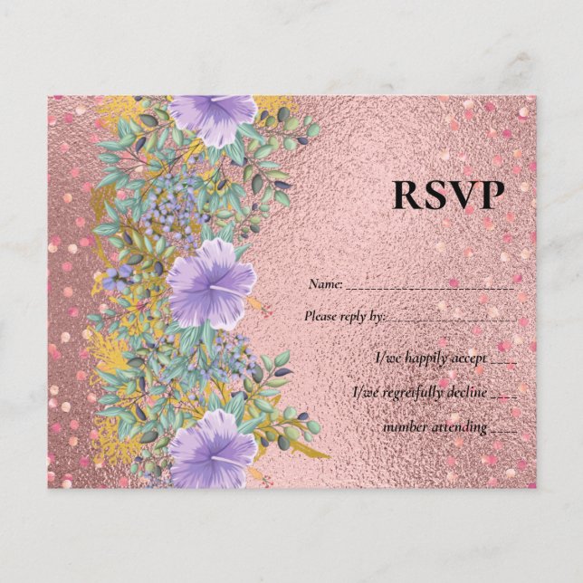 RoseGold Metallic Glitter Floral Foil Look Wedding (Front)