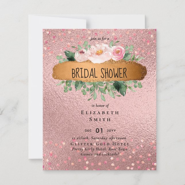 RoseGold Metallic Glitter Floral Foil Look Wedding (Front)