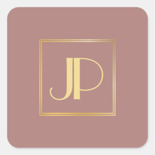 Rosegold Modern Gold Look Monogram Template Square Sticker
