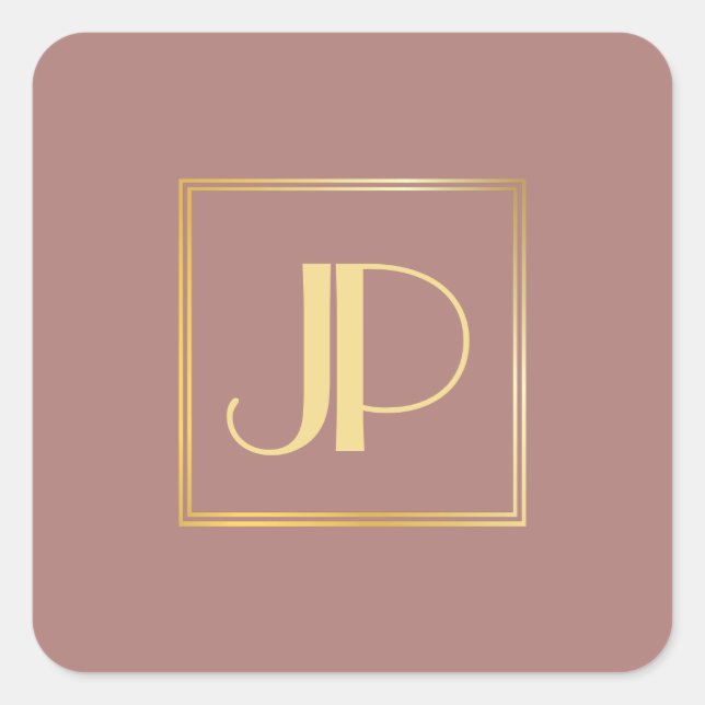 Rosegold Modern Gold Look Monogram Template Square Sticker (Front)