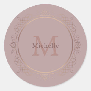 Rosegold Monogrammed Elegant Template Trendy Classic Round Sticker