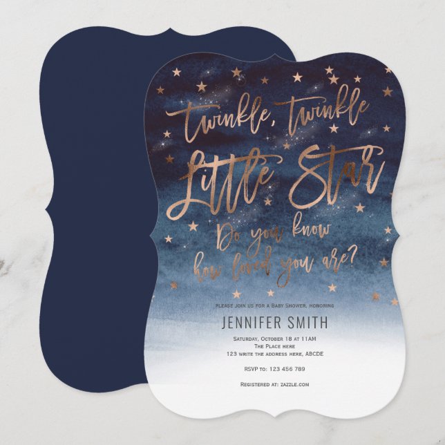 Rosegold,Twinkle Twinkle Little Stars, Baby Shower Invitation (Front/Back)