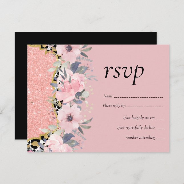 Rosegold WEDDING Girly Pink Floral Glitter Glam Invitation Postcard (Front/Back)