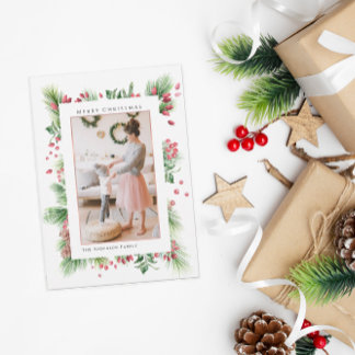 Rosehips & Holly Berries Christmas Greenery Photo Holiday Card