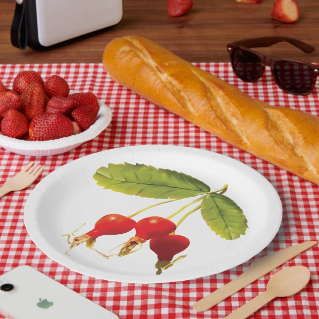 Rosehips Pattern Red Sides Paper Plate (Picnic)