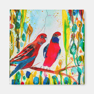 Rosella birds in tree watercolor art magnet