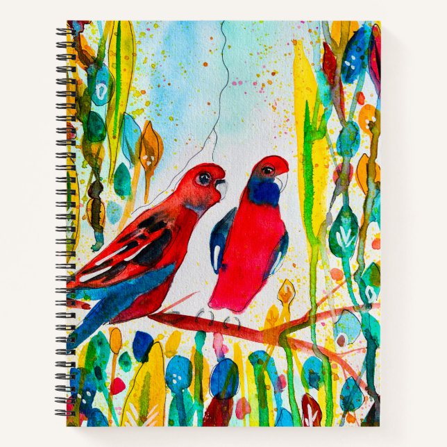 Rosella birds in tree watercolor art notebook (Front)