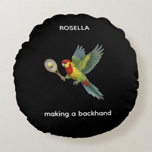 Rosella Parrot Playing Tennis Round Cushion