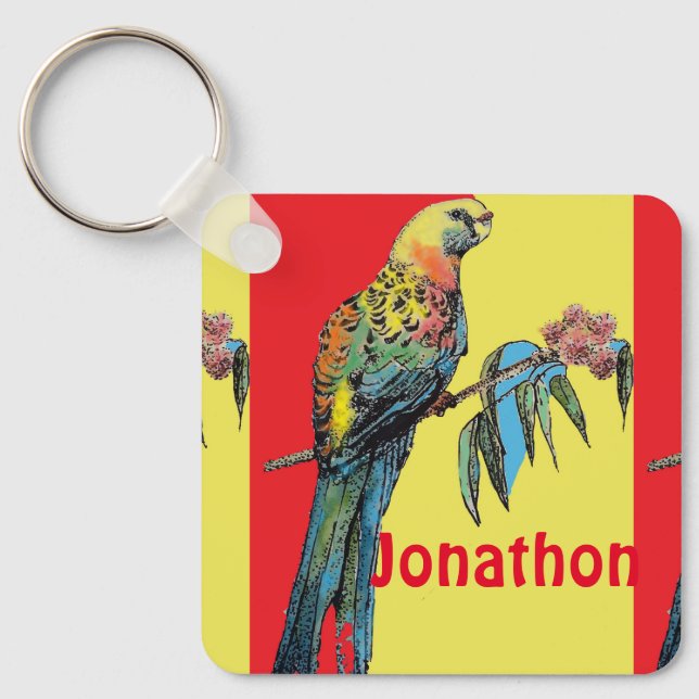 Rosella Parrot Watercolor Childs Boys Name Key Ring (Front)