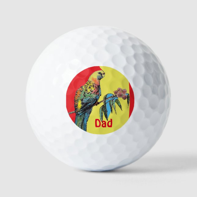 Rosella Parrot Watercolor Dad father Name Golf Balls (Front)