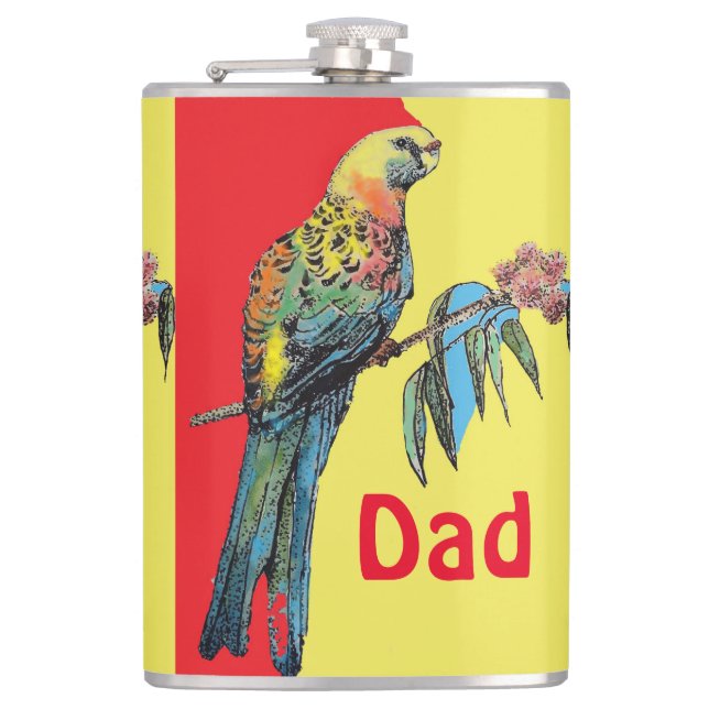 Rosella Parrot Watercolor Dad father Name  Hip Flask (Front)