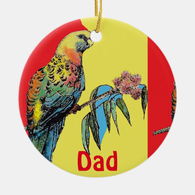 Rosella Parrot Watercolor Dad father Name Ornament (Front)