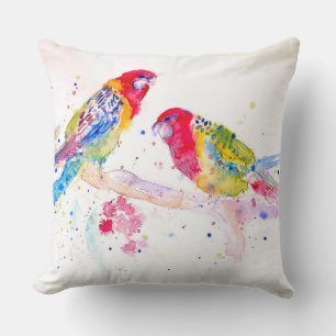 Rosella Red Parrot Parrots Watercolor Painting Cushion